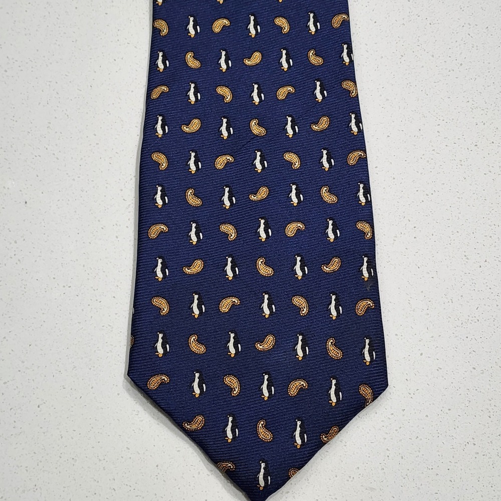 Penguin Neck Tie 100% Silk Blue Novelty Animal Print Preppy Bijoux Terner